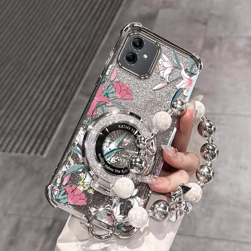 

A04 Fresh flower Plating Bracelet Holder Phone Case For Samsung A13 F12 A22 A03S A12 A02 M56 M12 A04 A15 M13 Note 20 10 Cover