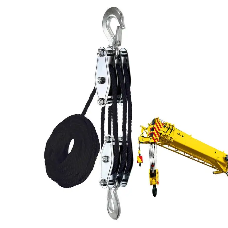 Block And Tackle Pulley System 3/8 Rope Pulley Hoist With 5:1 Lifting Power 2200 Lbs Breaking Strength Heavy Duty Pulley System