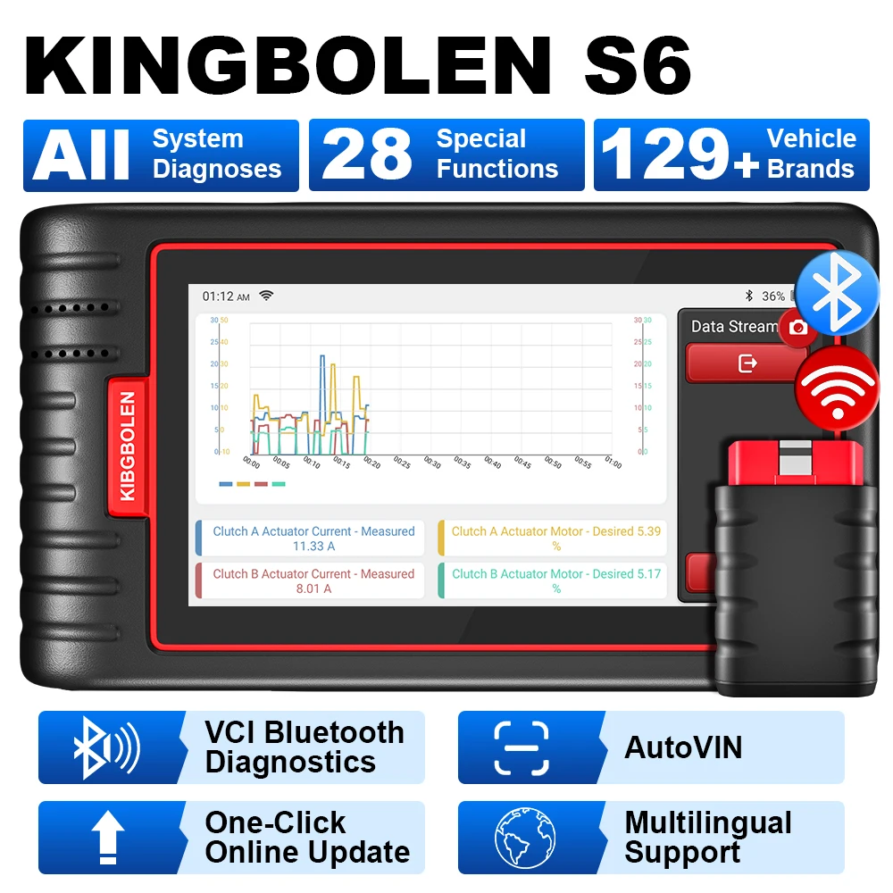 KINGBOLEN S6 Vollsystem-OBD2-Scanner, professionelles Diagnosetool mit 28 Reset-Funktionen, EOBD-Scan-Tool FCA SGW, kostenloses Update