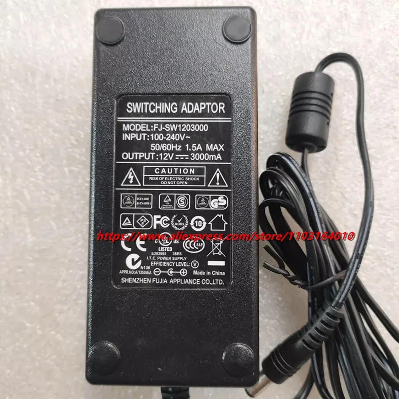 Genuíno FUJIA FJ-SW1203000 12V 3A 3000mA 36W Swicthing Power Adapter Carregador 5.5*2.1mm Ponta