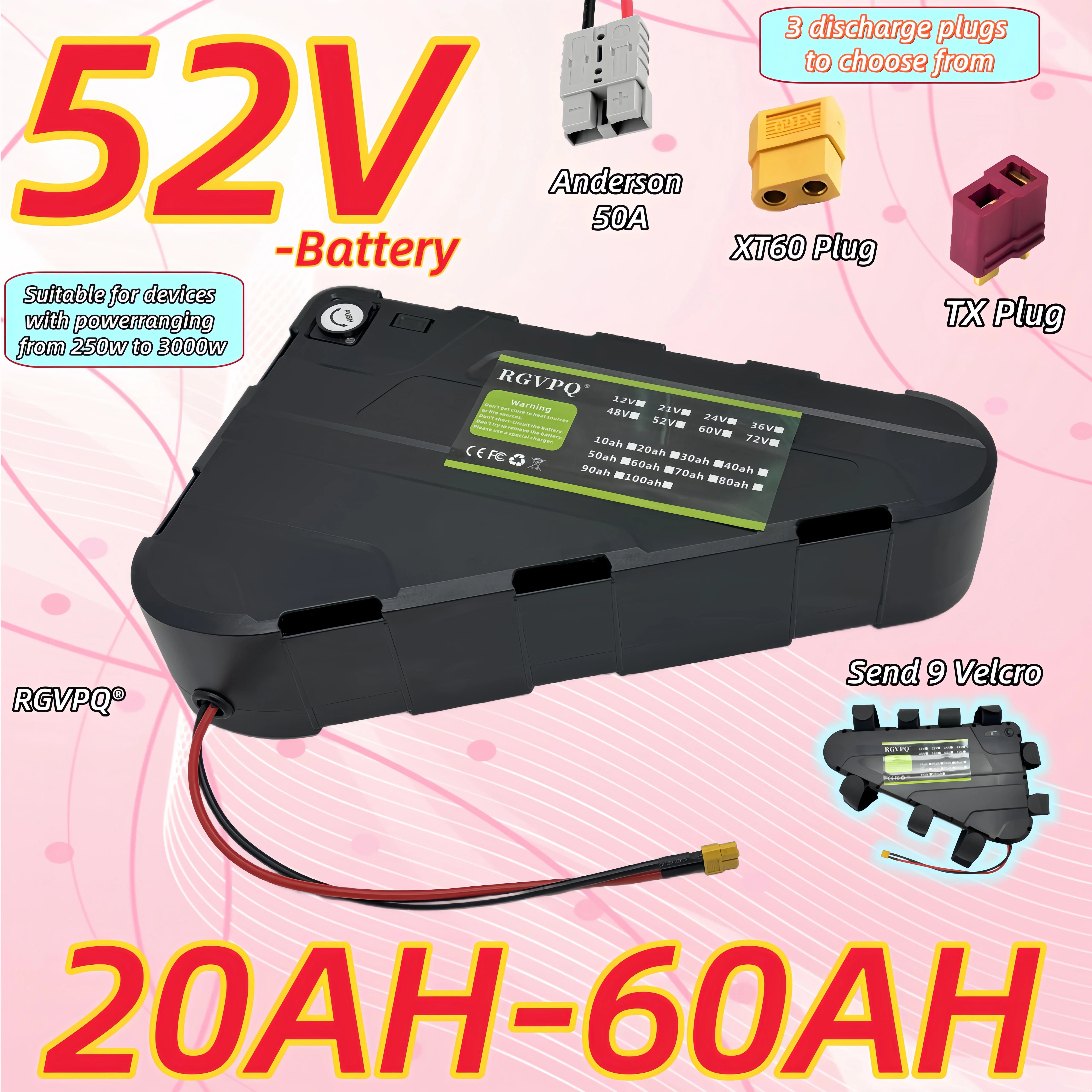 

New capacity triangular battery pack for electric bicycles, 52V 20AH-60AH, air freight, 24-hour delivery