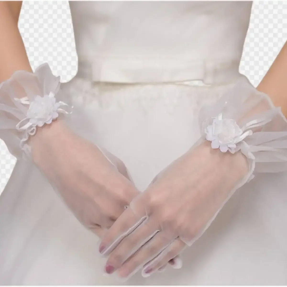 

Женские летние тюлевые перчатки с плиссировкой, с цветочным узором, полнопальцевые, длиной до запястья, для оперы и вечеринок