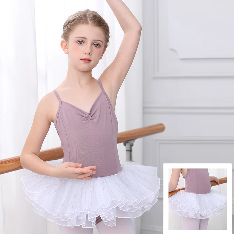 Traje de baile de ballet de dos piezas para niña, tirantes, traje de práctica para niños, traje de examen profesional para niñas