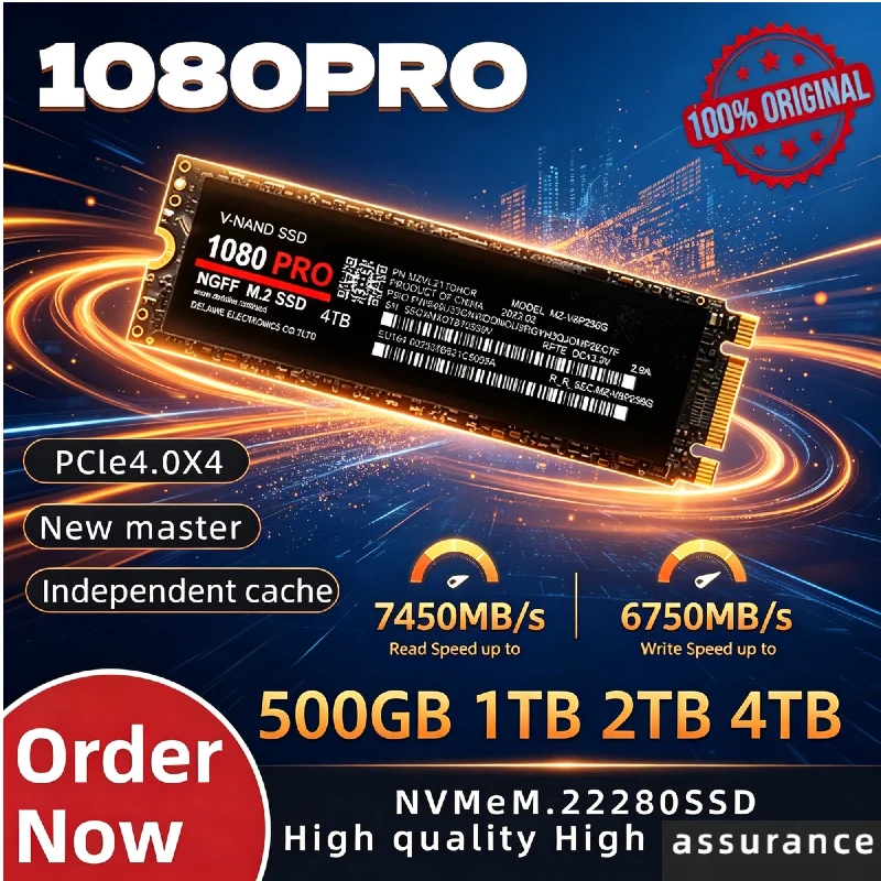 100% 정품 1080PRO PCIe 4.0 NVMe M.2 2280 SSD 대용량 저장 디스크, 게이밍 PC 노트북용 빠른 로딩, 1TB 2TB 4TB