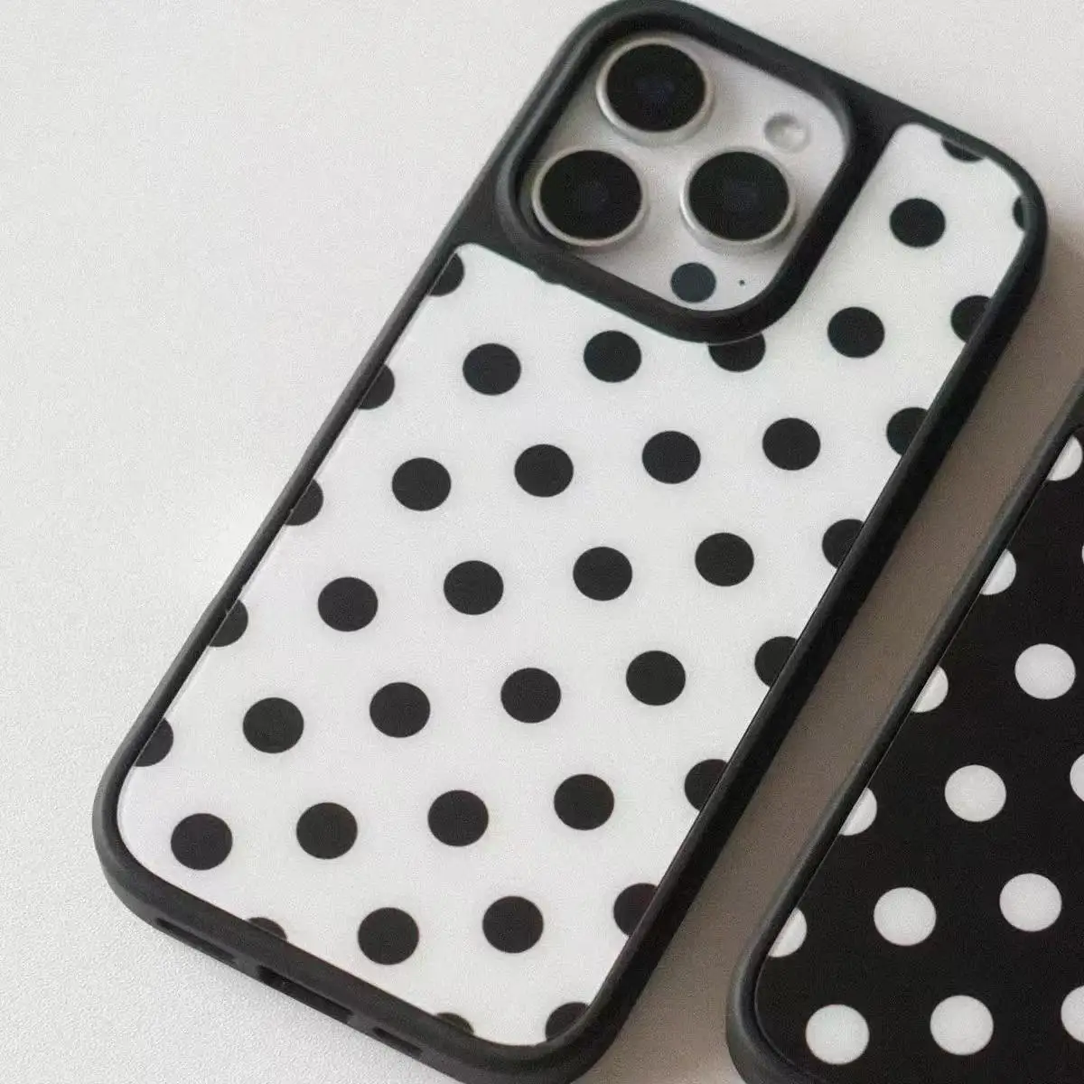 Black White Polka Dot Design Glossy Glass Pattern Phone Case For iPhone 17 16 15 14 13 12 11 Pro Max XS X XR 16E 16 Plus Cover