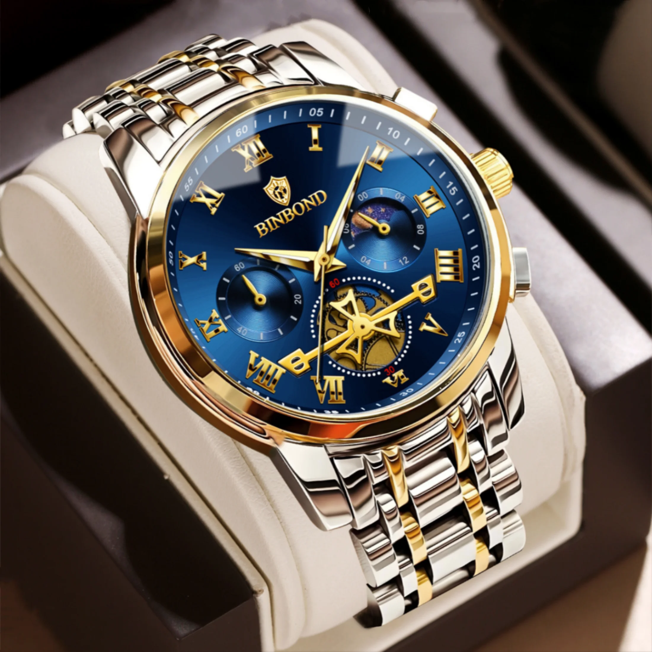 

Роскошные деловые часы, мужские спортивные часы с хронографом, 30 м, водонепроницаемый ремешок из нержавеющей стали, мужские кварцевые часы, модный подарок