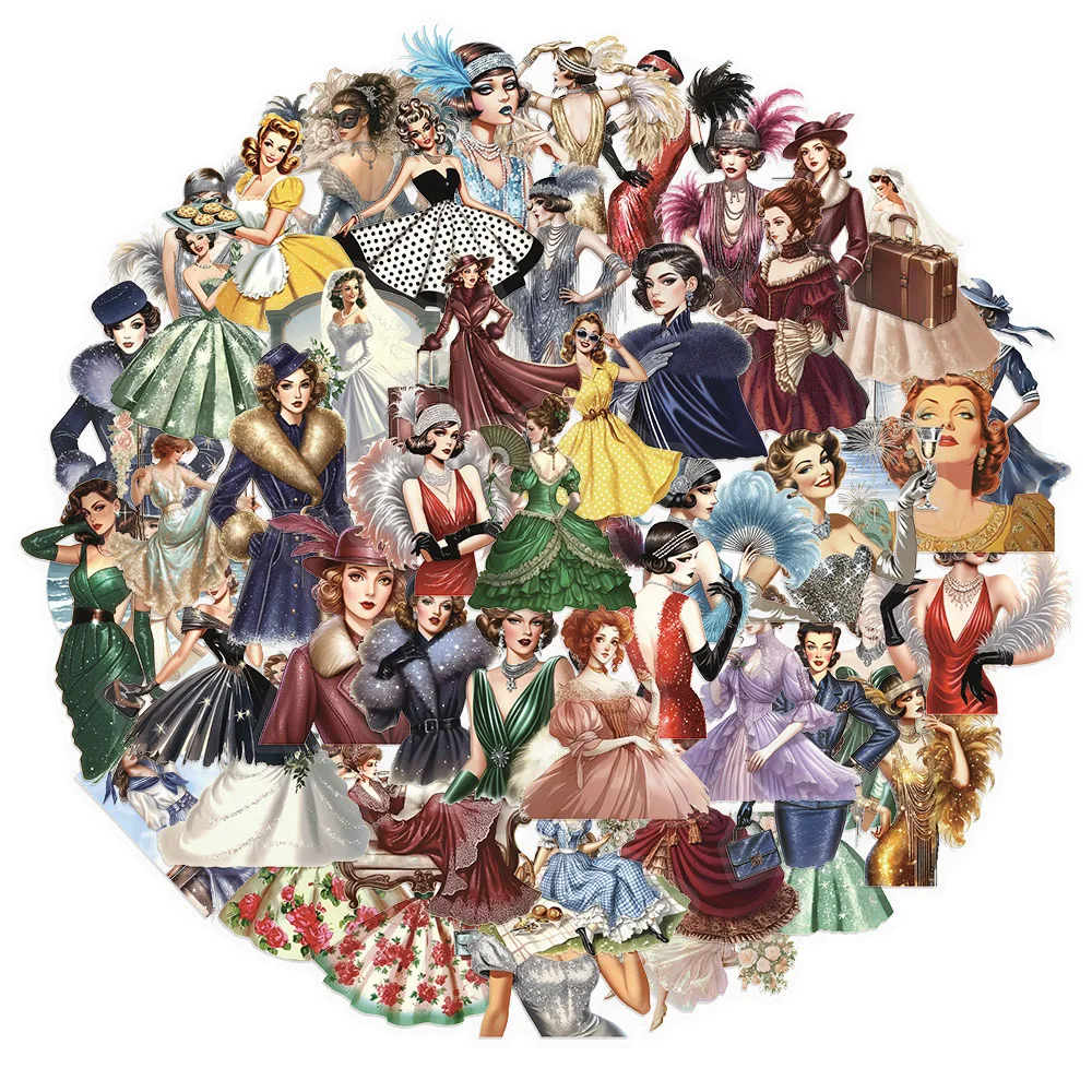 50PCS Retro frauen Thema Serie Aufkleber Set DIY Telefon Fall Laptop Gitarre Computer Transparente Dekorative Aufkleber