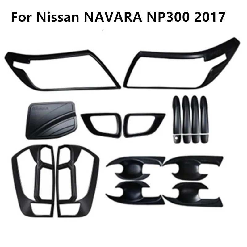 ABS Fuel tank cap Front+Rear headlight Lamp Cover trim Car Door Handle Cover + Cup Bowl Trim For Nissan NAVARA NP300 2017