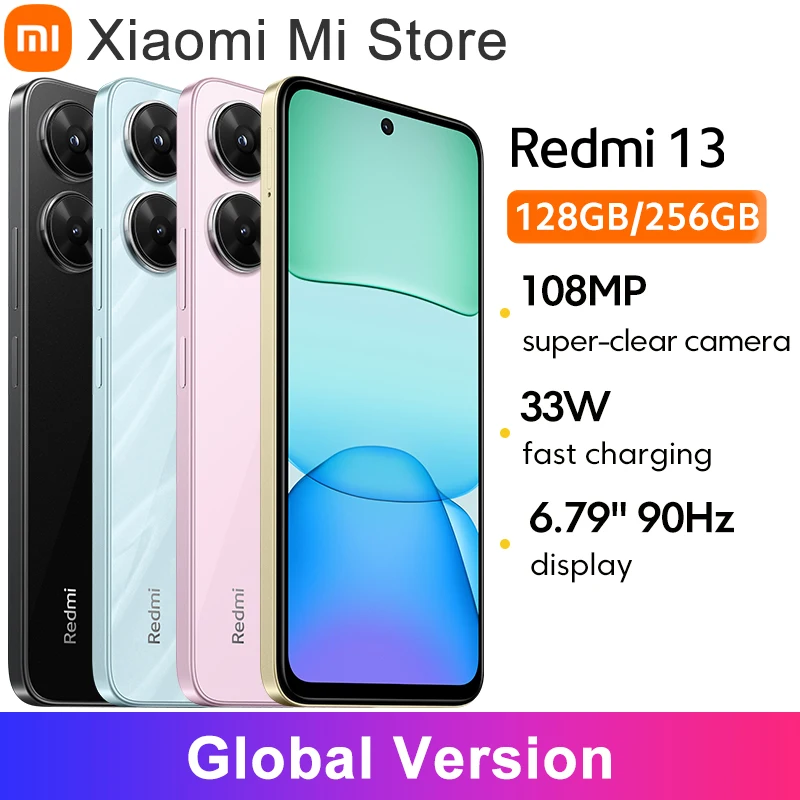 Xiaomi-Redmi 13スマートフォン,グローバルバージョン,超鮮明な108mpカメラ,mediatek helio g91 ultra,33w,急速充電,5030mahバッテリー