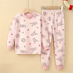 Medium Large Children's Spring Autumn Long-sleeved Trousers Set Cotton Thermal Underwear Cute Cartoon Pattern Boys Girls Pajamas