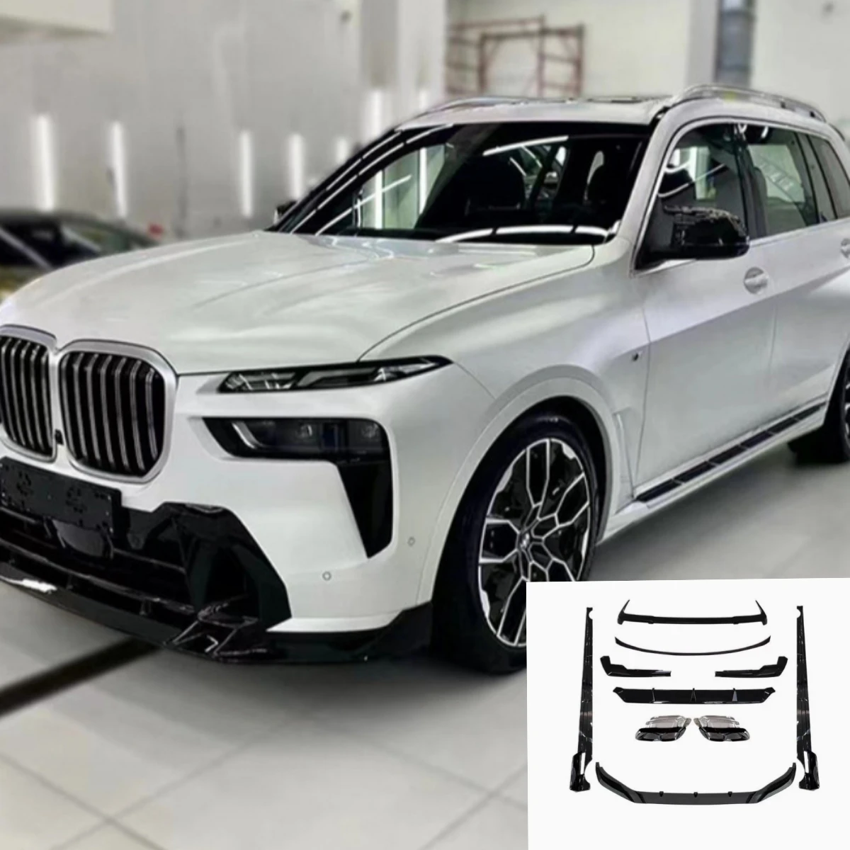 

Bodykits For BMW X7 G07 LCI Sport 2023+ Front Rear Bumper Lip With Exhaust Side Skirts Diffuser Splitter Roof Wing Rear Spoiler