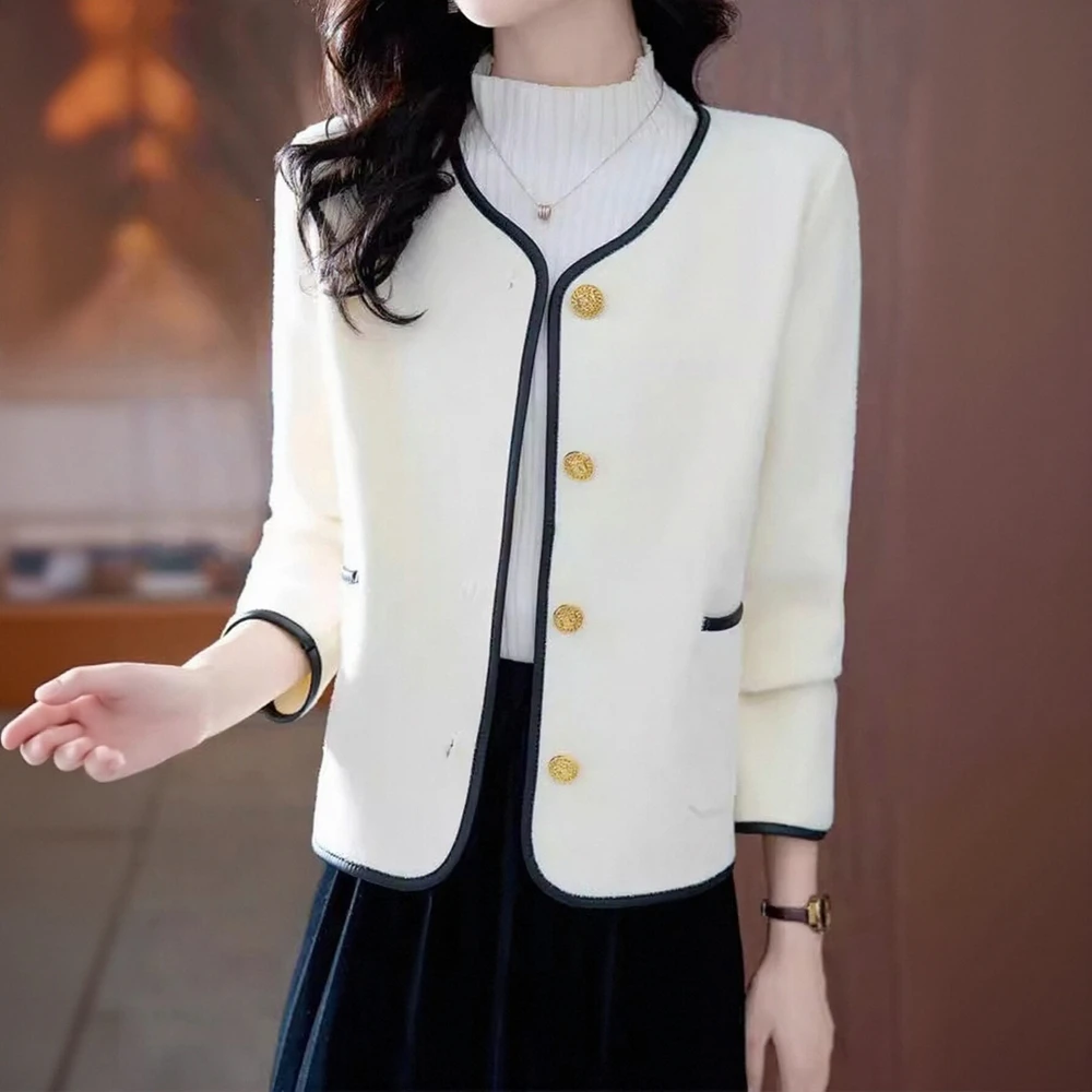 

Casual Round Neck Jacket Without Decoration Women's Top Class Style Fast Fashion Colorful Design For Spring Autumn