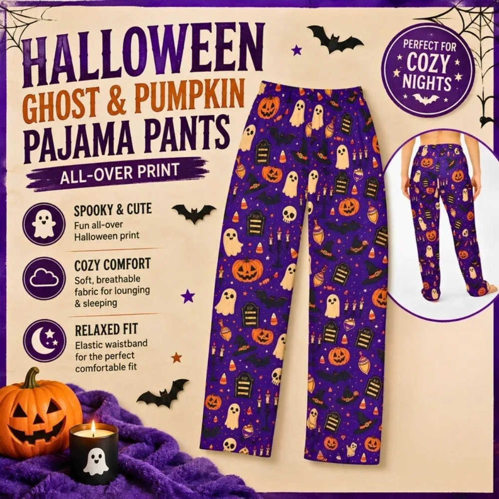 Halloween Ghost Pumpkin Sleepwear - Weird Printed Casual Sleepwear, Retro Autumn Pattern Pants, Comfortable Fabric, Pants