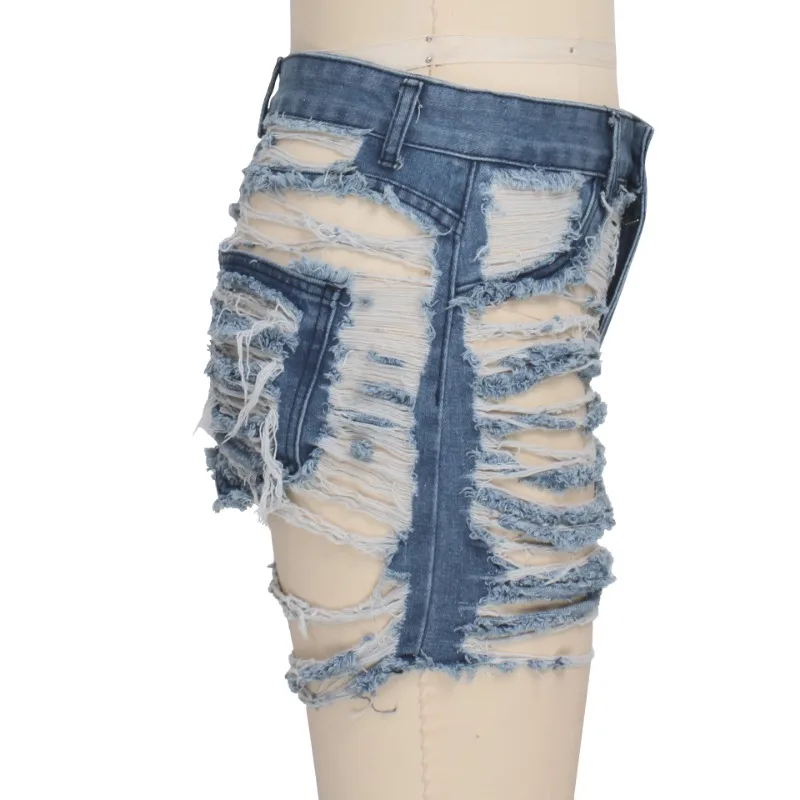 2021 New Ripped Denim Shorts Women Bottoms Female Jeans High Waist Holes Tassel Classic Denim Shorts Close-Fitting Pants Fashion