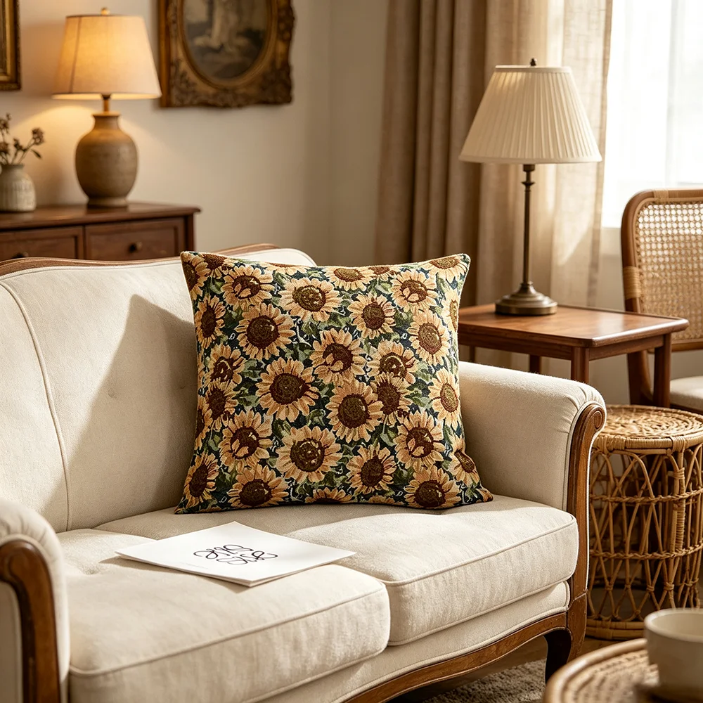 1 Stück Vintage-Blumen-Jacquard-Kissenbezug, Künstlerischer Malstil, Dekorativer Kissenbezug für Wohnzimmer-Sofa, Heimdekoration