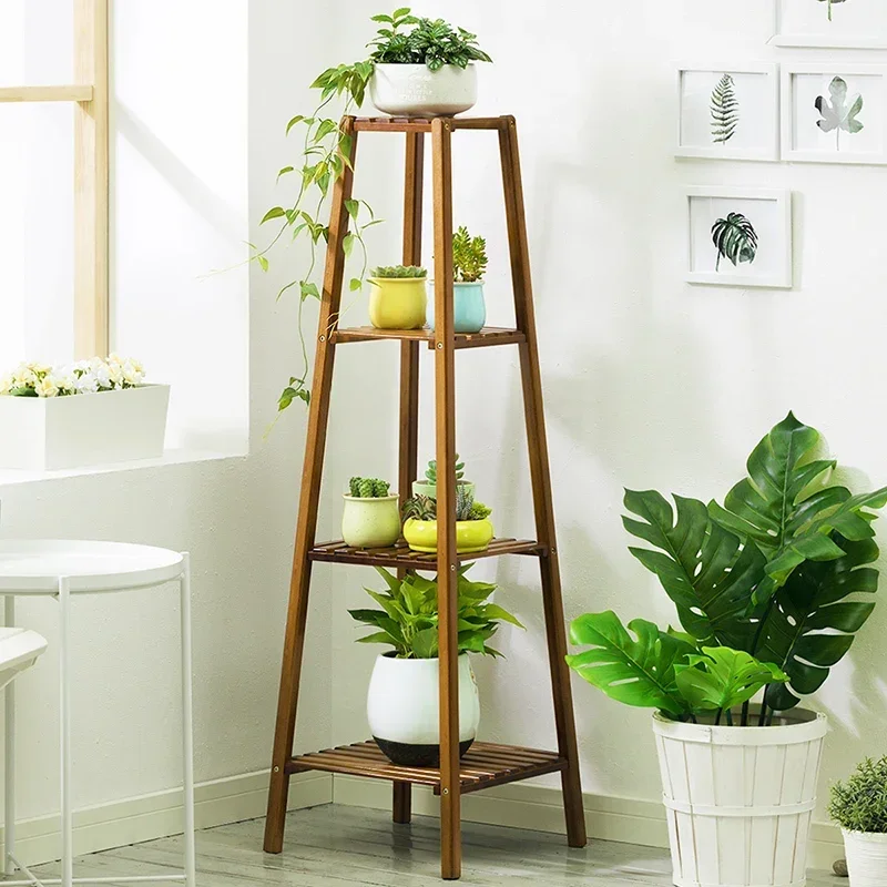 Tall Bamboo Plant Stand 77/97/117cm Flower Pot Display Rack Outdoor Plant Shelf Organizer Adjustable Height Plant Shelf