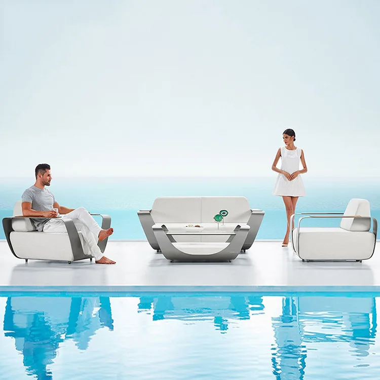 Lässig, Edelstahl, Sofa, nordisch, Outdoor, Doppel, Outdoor, Villa