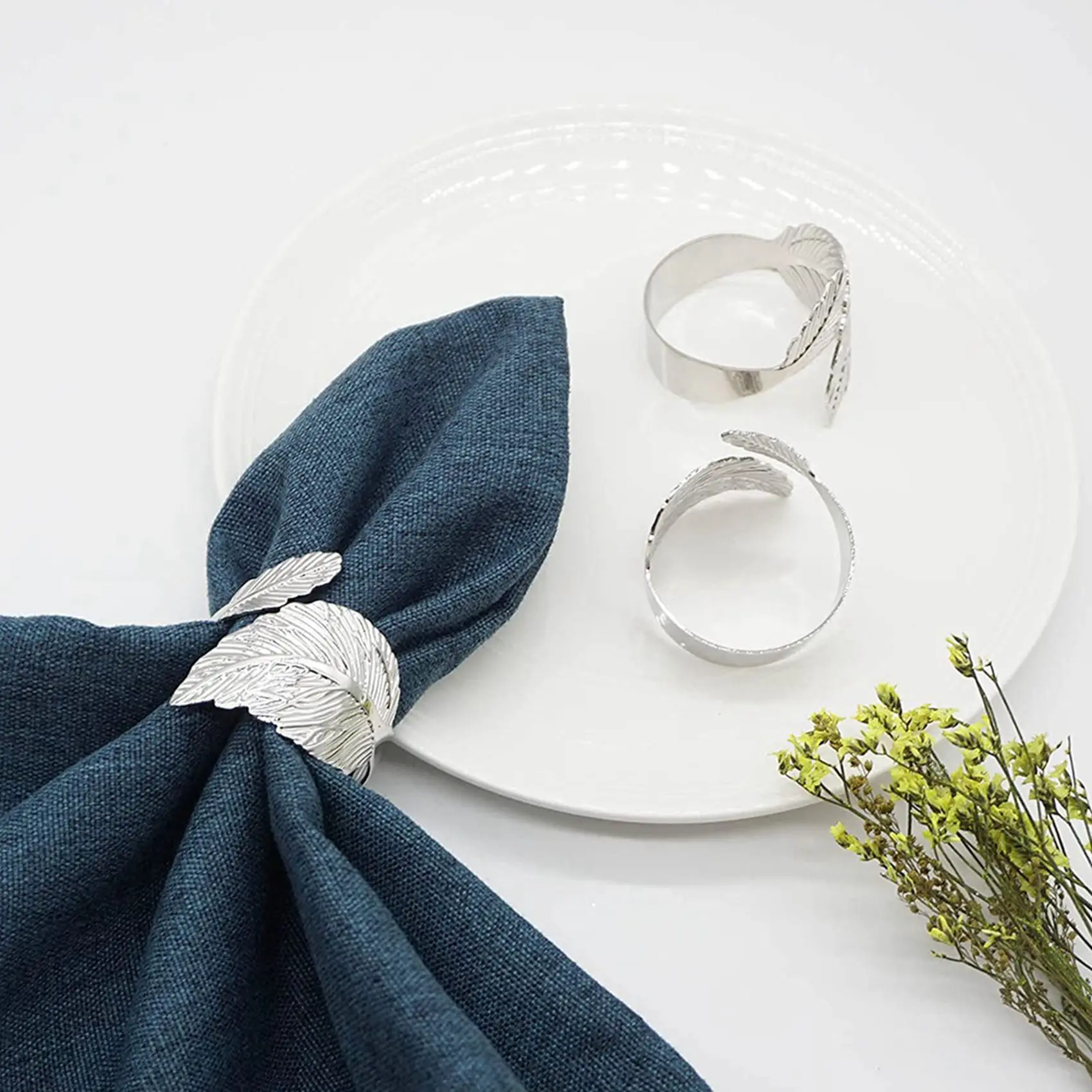 A53Q-Leaf Napkin Rings Set Of 12,Leaves Napkin Rings For Table Setting,Metal Leaf Napkin Holder Rings Silver