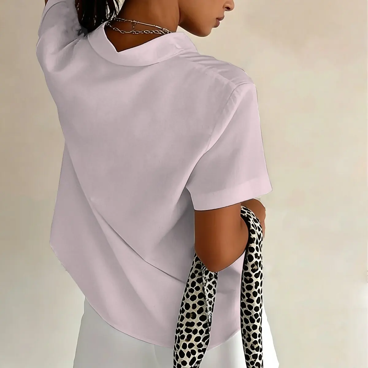 Summer Women's Short-Sleeve Shirt, Soft Pink, Gentle and Fresh, Perfect for Commuting, Gatherings, Dates and Social Occasions. view 4