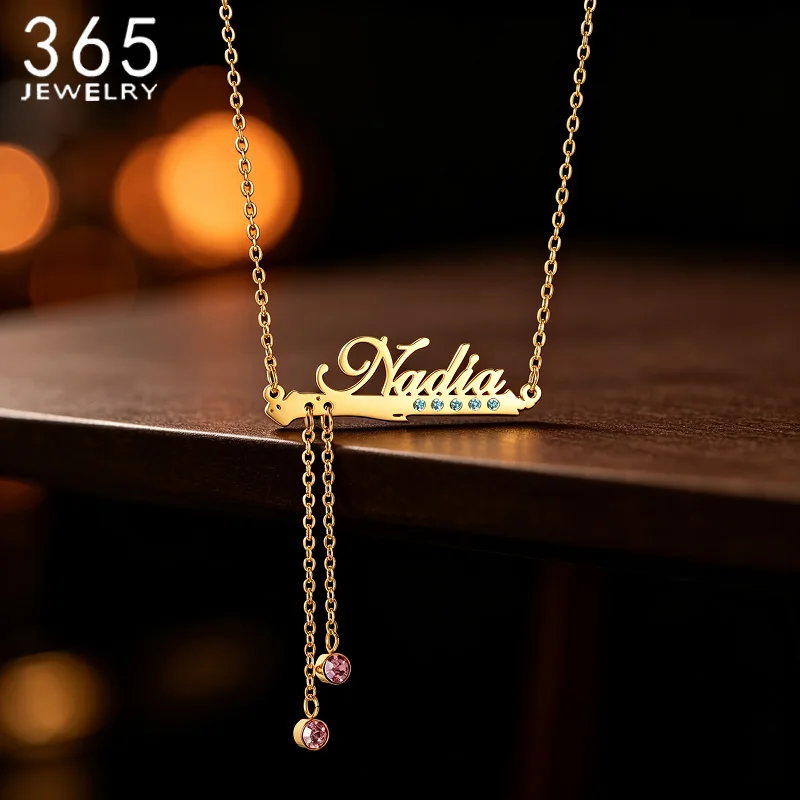 Custom Name Necklace Stainless Steel Personalized Name Pendant Necklace With Birthstone Name Choker Jewelry Gifts For Women Girl