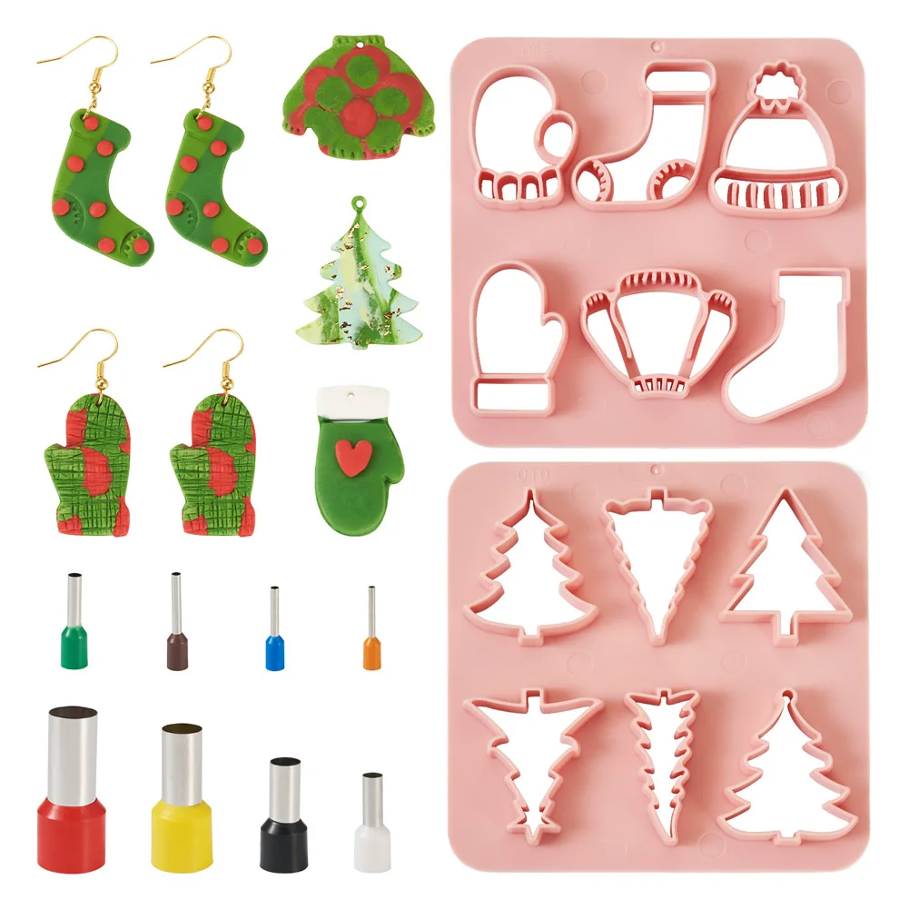 1 Set Christmas Theme ABS Plastic Plasticine Tools Mix Shape Clay Dough Cutters with Clay Hole Punch Tool for Jewelry DIY Making