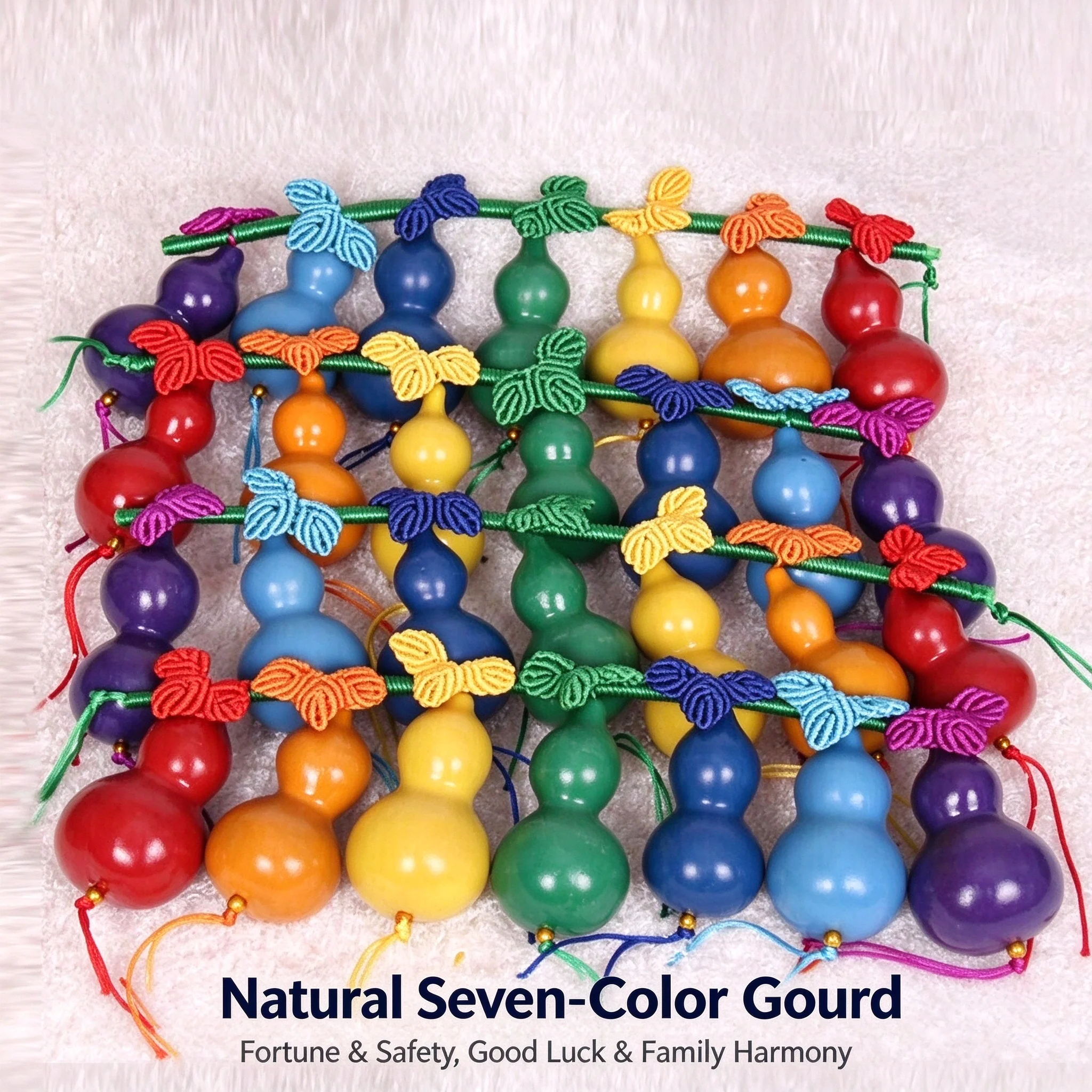 Colorful Natural Gourd Hanging Pendant, Seven-Color Craft Charm, Chinese Knot Ornament, Gift,Kids Room Decor,Calabash Brothers
