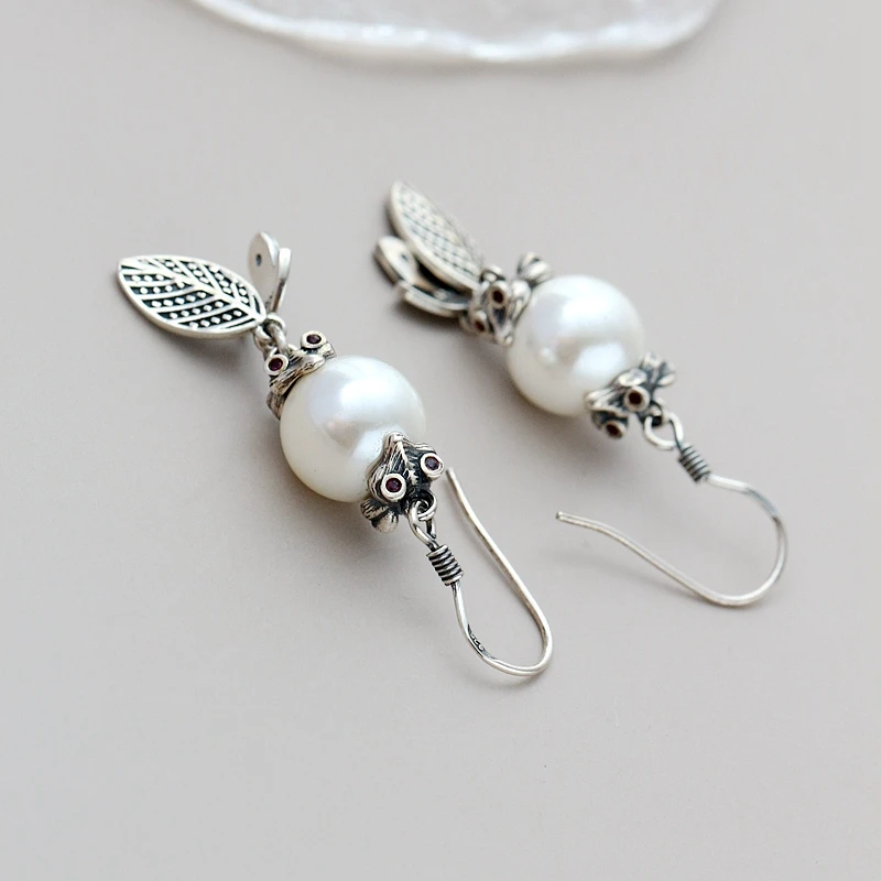 

Inlaid Imitation Pearl Little Fox Silver Earring Authentic 925 Sterling Silver Trendy Style Charm Eardrop Women Jewelry Gift