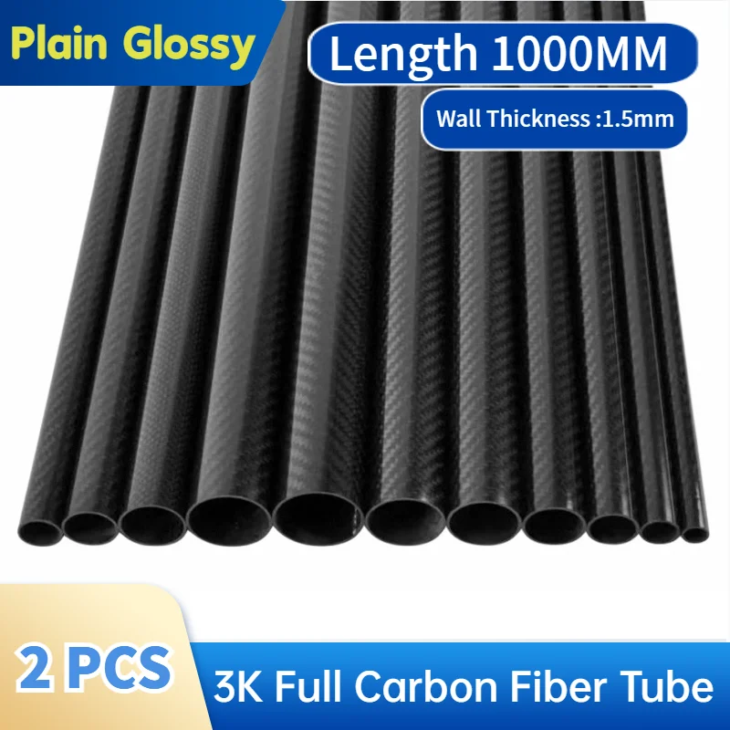 2Pcs Length 1000MM Plain Glossy 3K Full Carbon Fiber Tube High Composite Hardness DIY Japan Material Pipe RC Airplane Accessorie