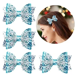 ncmama 2Pcs Ice Snow Hair Clips For Women Girls Cute Glitter Bow Hairpin Barrettes Princess Headwear Boutique Hair Accessories