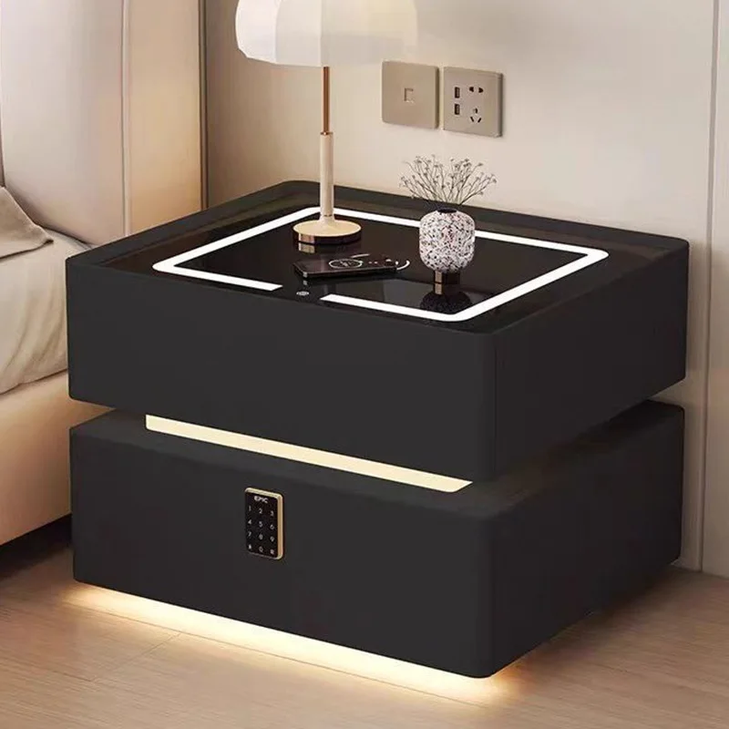 Multifunctional smart bedside table, modern minimalist design, wireless charging, bedroom bedside table with combination lock