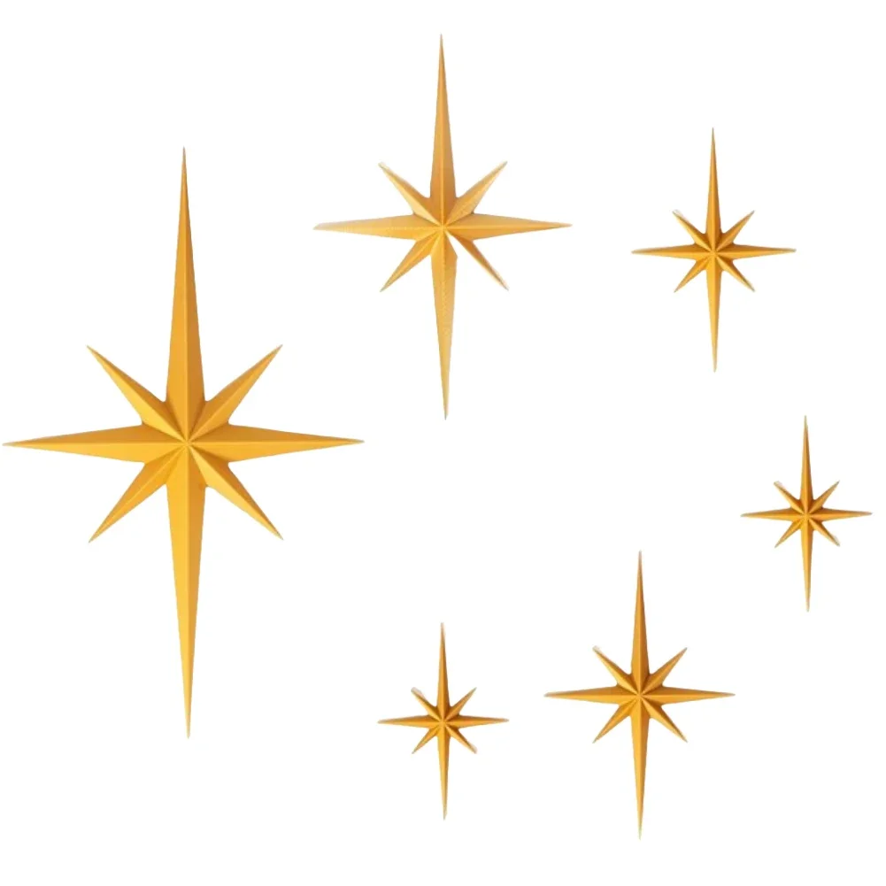 

Set Of Six Retro 3D Star Art Wall Sculptures Designed To Enhance Contemporary Interior Design With A Vintage Touch