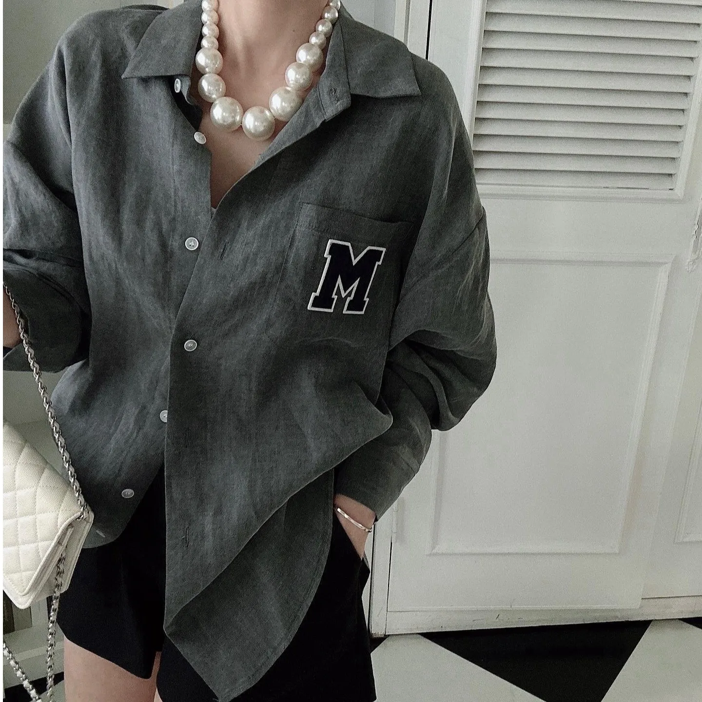 Elegant Loose Versatile Letter Patchwork Shirt Women's Fashion Casual Long Sleeve Open Cardigan Style Autumn Seasonal Wear