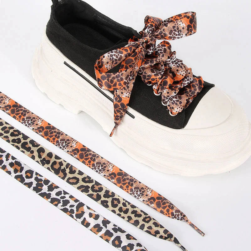 1 Pair Leopard Pattern Printed Ribbon Satin Shoelaces 2cm Sneaker Sport Casual Leather White Shoes Strings Canvas Shoes Laces