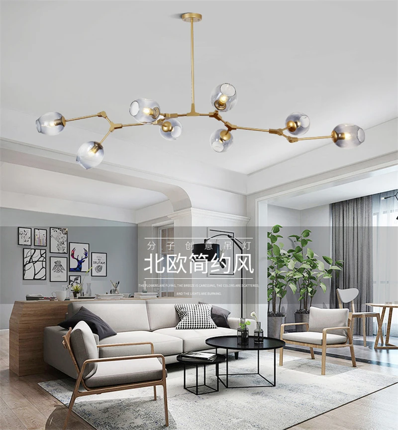 

Lustre Glass Chandeliers Nordic LED Molecule Ceiling Pendant Lamps Living Dining Room Home Decor Hanging Kitchen Fixtures