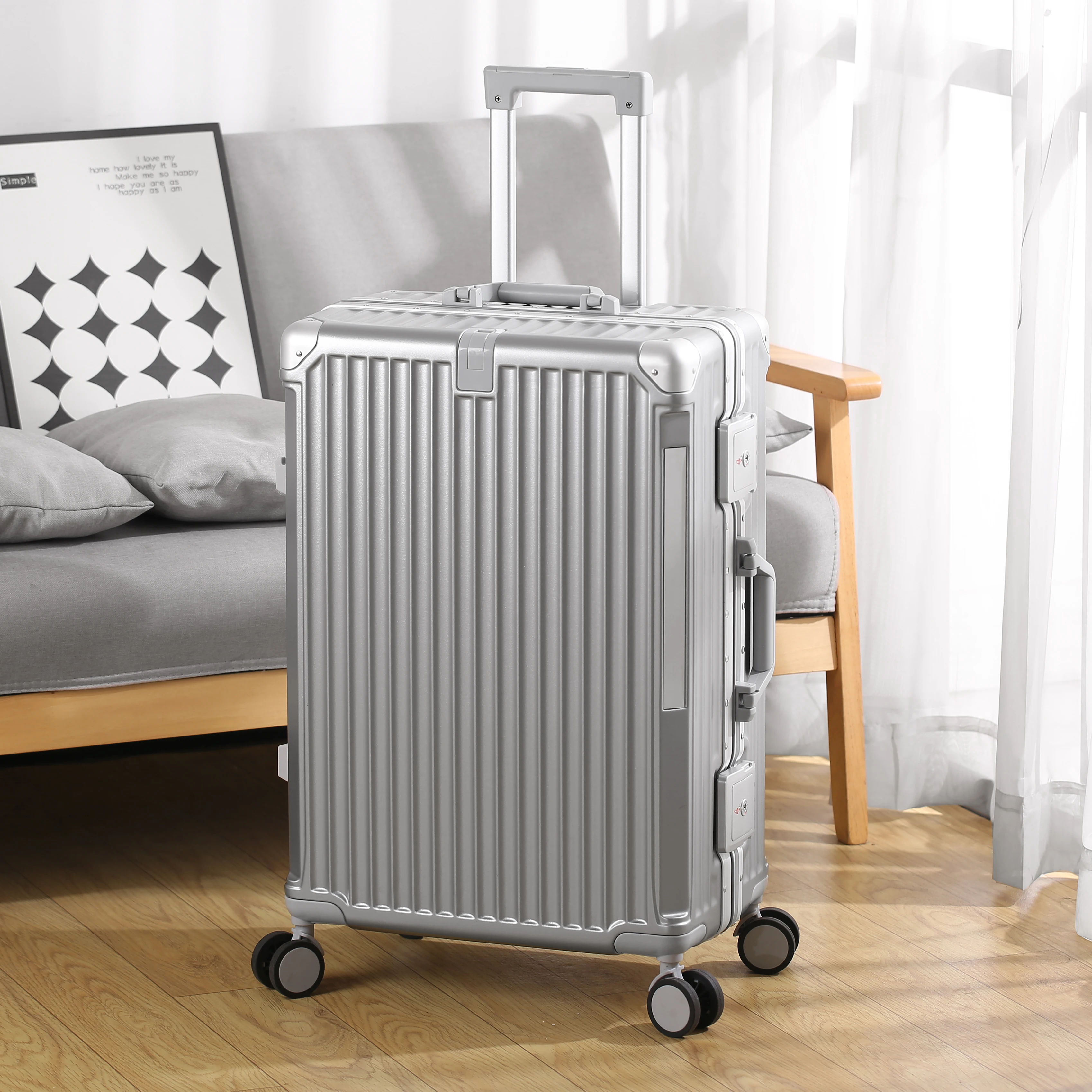 Aluminum Alloy Frame Suitcase Anti-Scratch Trolley Case Portable Carry-On Rear Cup Holder with Universal Wheels Suitcase Luggage