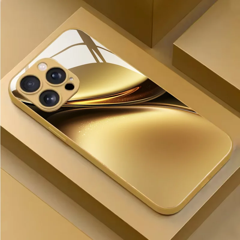 Golden Streamline Abstract Tempered Glass Phone Case For Samsung Galaxy S26 Ultra S24 S25 S26 Plus S23 FE S25 Ultra Hard Cover