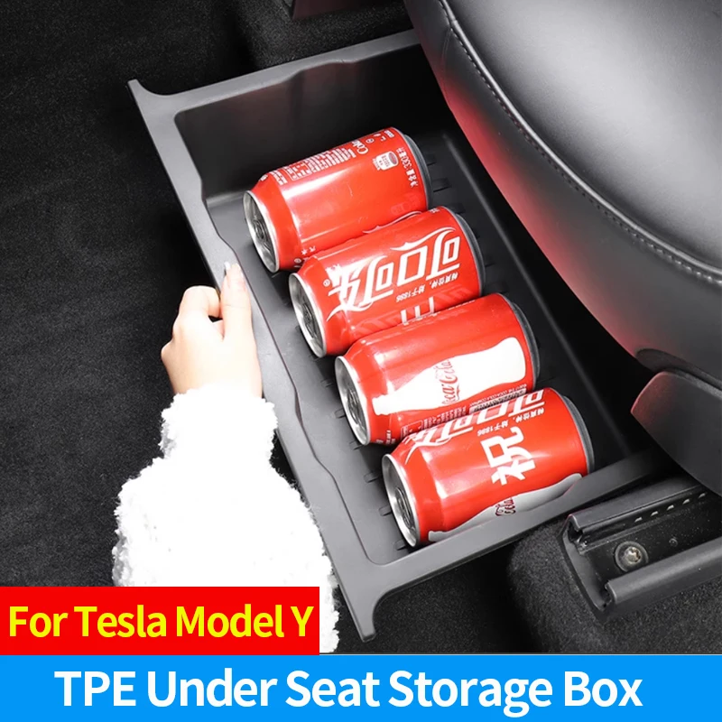 

TPE Under Seat Storage Box For Tesla Model Y 2017-2024 Center Console Organizer Bins Front Backseat Bag Trash Tray Accessories