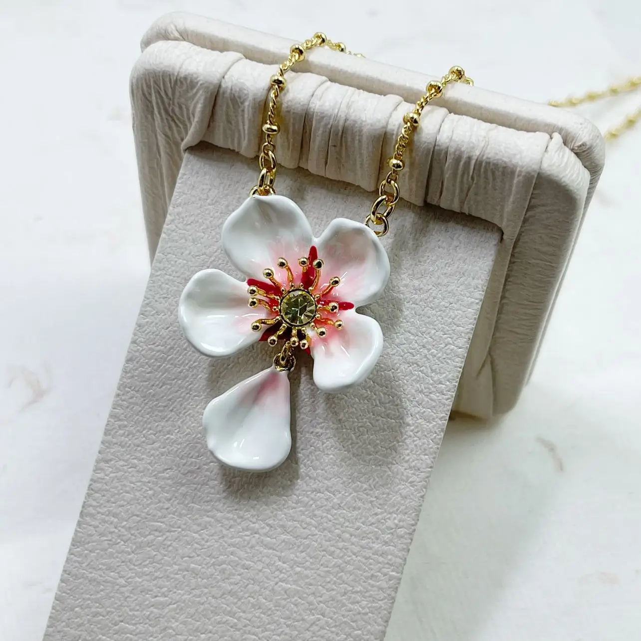 Handmade enamel, cherry blossoms, flower necklace, bracelet, earrings, earclip rings. Ladies' earrings, earrings, necklace