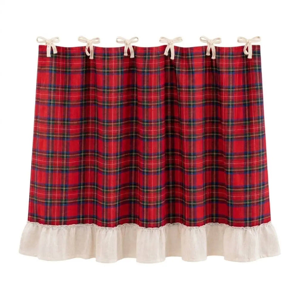 Ruffle Trim Oven Door Curtain Rural Style Plaid Kitchen Cabinet Curtains Handmade Easy To Install Christmas Oven Skirt