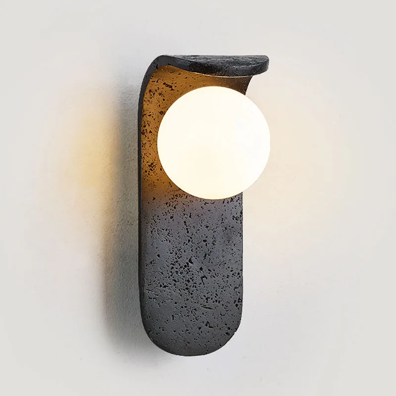 Black Hole Stone Wall Lamp - Italian Minimalist Design High-End Feel Retro Bedside Living Room Sconce Light for Bedroom Backgrou