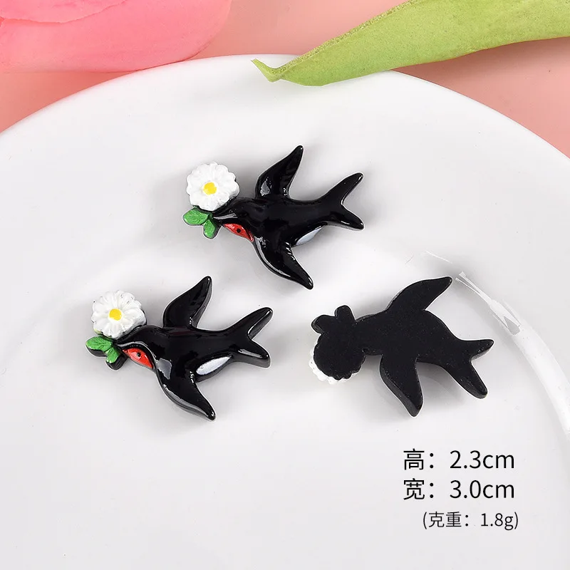 20pcs Black Swallow Resin Cabochons Flatback for Scrapbooking Crafts Cute Peace Dove Ornaments for Headwear Decoration Accessory