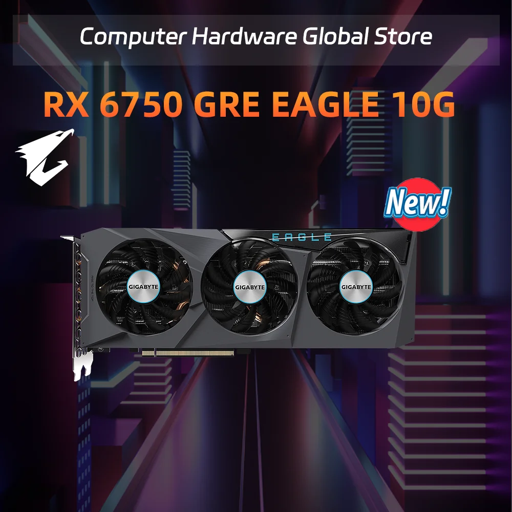 New GIGABYTE-AMD RX6750GRE EAGLE 10G Three fan graphics card  Placa de vídeo GDDR6  256 bits  PCIe 4.0