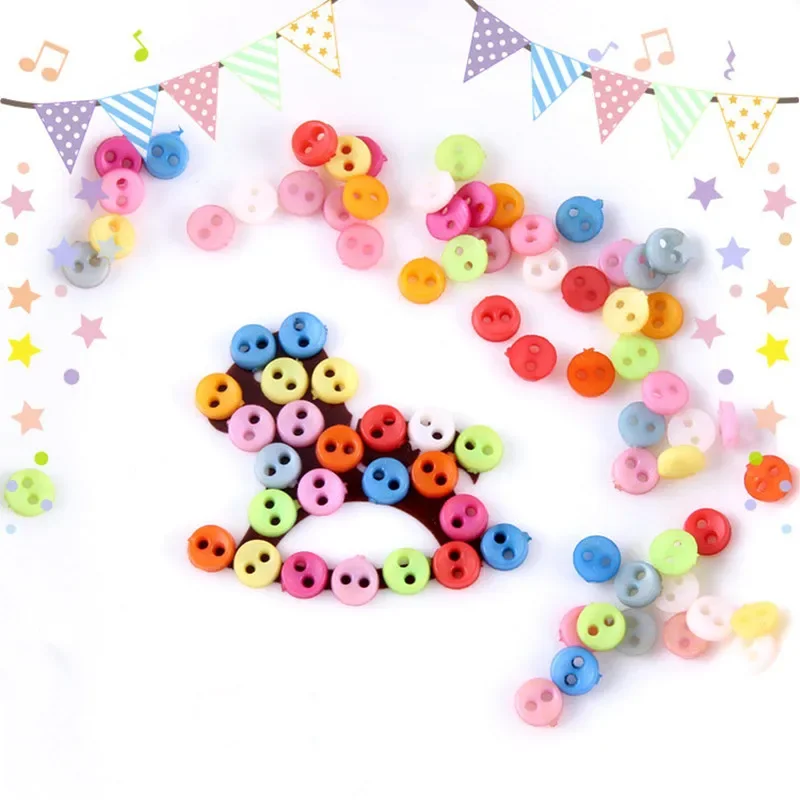 Mini Plastic Buttons for Dolls and Soft Toys Clothes, Assorted Colours and Designs, 3mm, 4mm, 5mm, 6mm, 100Pcs