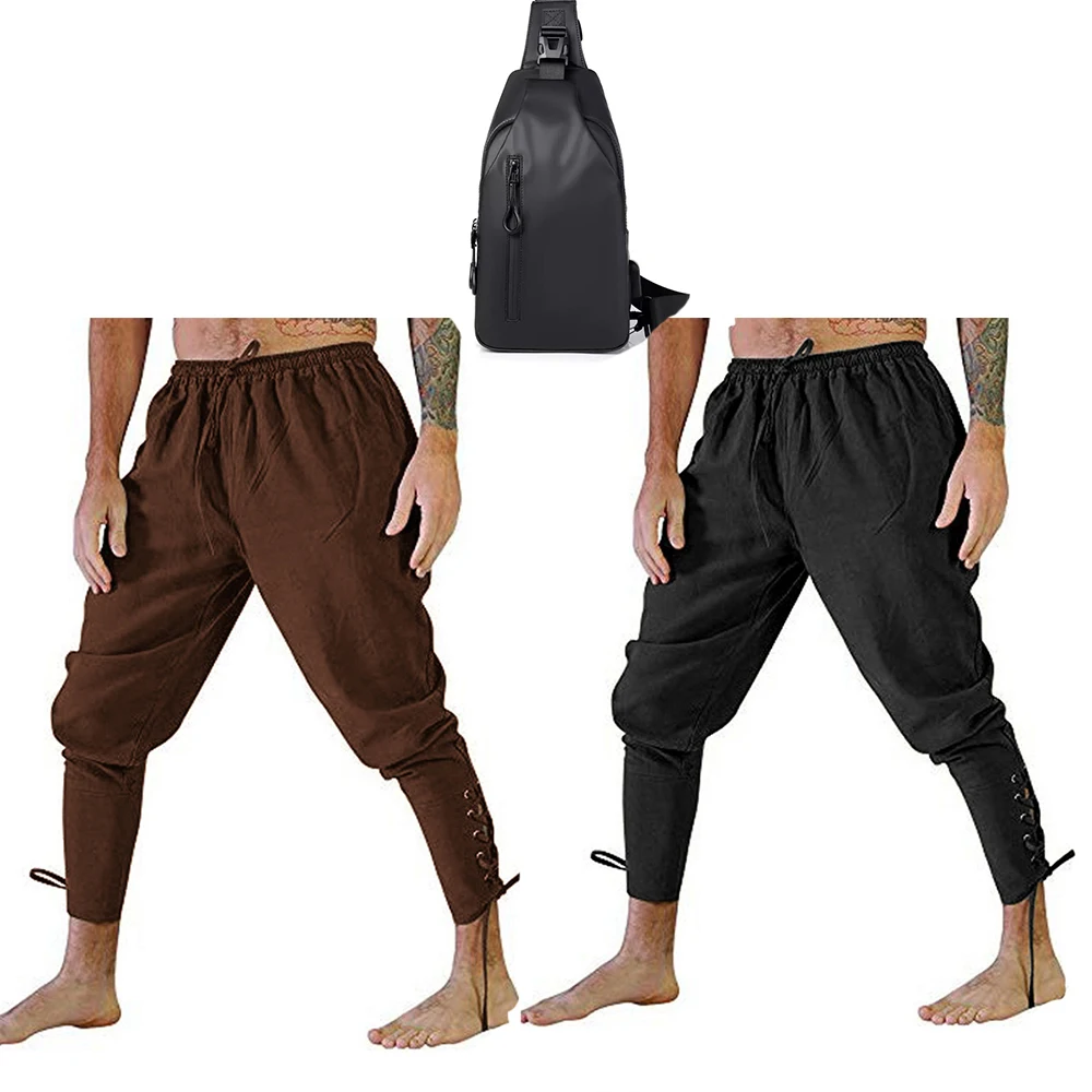 

Halloween Medieval Pants Viking Pirate Costume For Men Women Pirate Trousers Lace Up Renaissance Pants Brown Black Plus Size