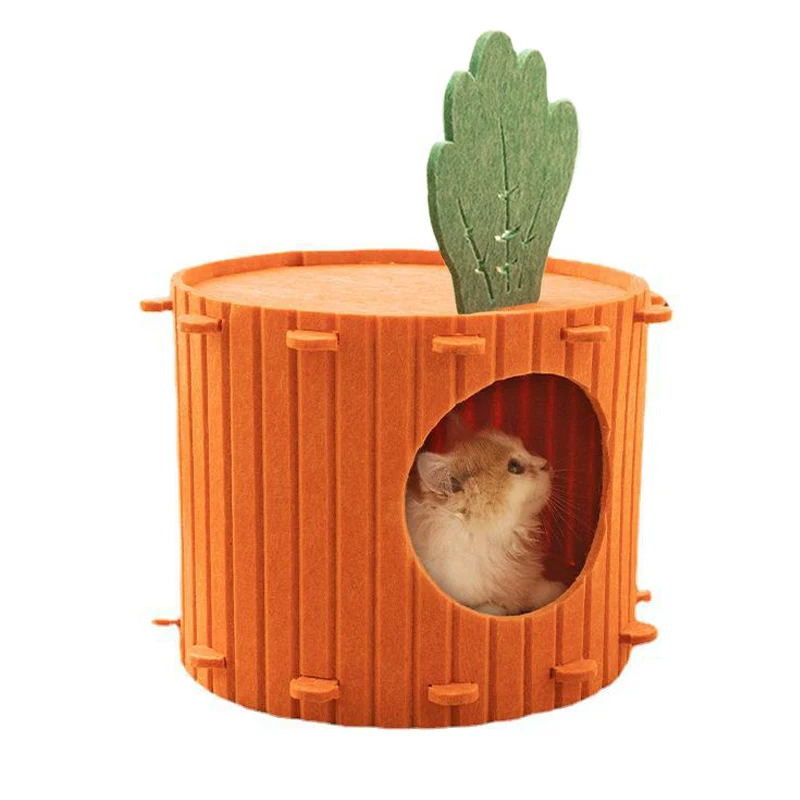 Carrot Cat Nest Semi-enclosed Large Space Felt Kitten Beds Wear-resistant Cat House Hiding Cave Pet Sleeping Supplies Products