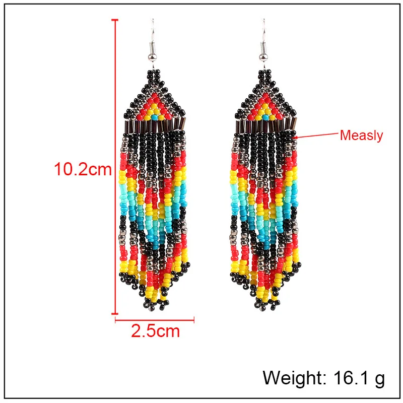 Kymyad Bohemian Beaded Drop Earrings Ethnic Long Earring Retro Handmade Beads  Earrings Tassel Chains Earings Fashion Jewelry