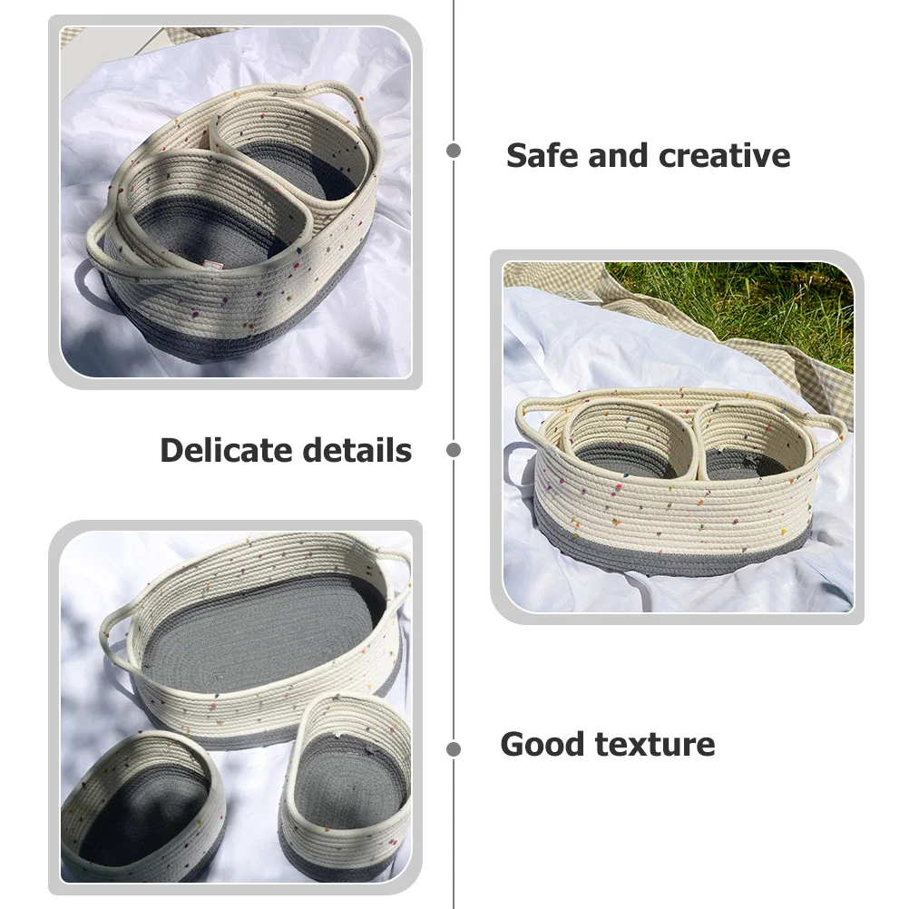 

3Pcs Cotton Rope Basket Woven Organizer Desktop Snack Cosmetics Sundries Storage Home Cotton Rope Storage Basket