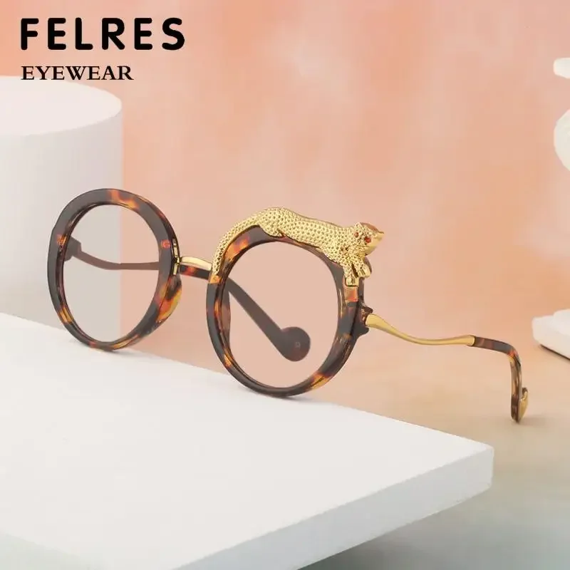 Round Clear Green Glasses Frames Men Blue Light Filter Panther Eyeglasses Women Brand Designer Overszied Reading Glasses FELRES