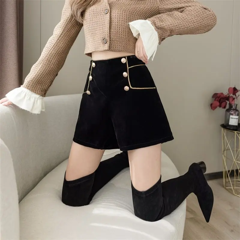 الشتاء شيك سراويل تقليدية عالية الخصر ألف خط واسعة الساق المرأة ort Bootcut بنطلون الكورية Sle زر مزدوج تصميم الإحساس TT948