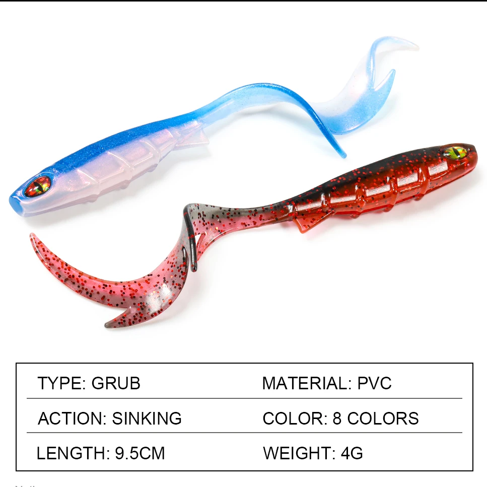 Spinpoler Fireflow Soft Fishing Lure Silicone Grub Wrom 8.5cm 3d Eyes Rib Body Long Wavy Tail Swimbait Bass Sea Trout 10pcs/Pack